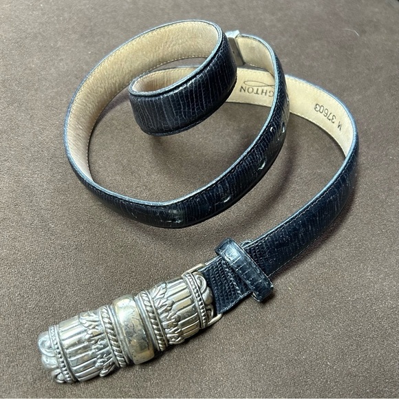 Brighton black leather belt with heavy silver buckle and end size medium 38 in main image 11